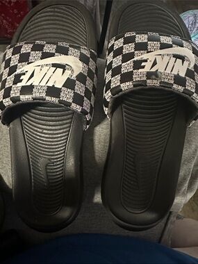 Nike Black & White Checkerboard Slide Sandals